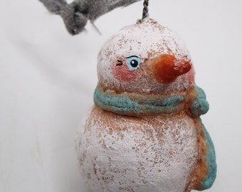 Christmas cotton spun new artist crafted SNOWMAN ornament SMALL