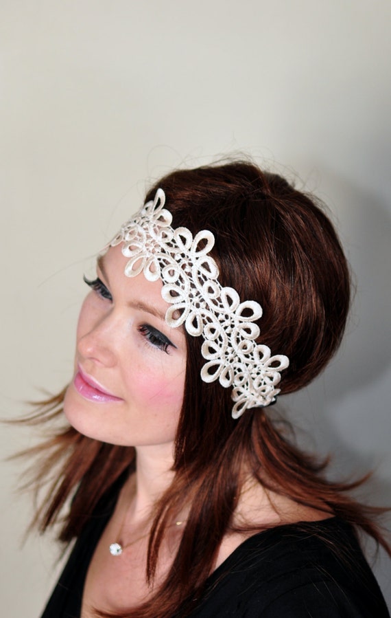 Items similar to Lace Headband Ivory Cream Gold Hair band ...