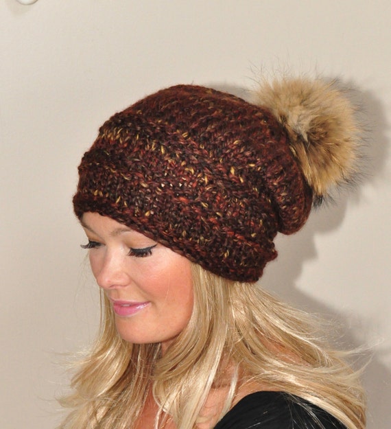 Bommel Mutze Fellbommel Slouchy Beanie Mutze Grobstrick Frauen Etsy