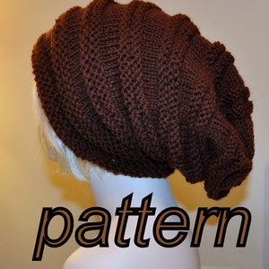 Slouch Beanie Slouchy Hat PDF PATTERN DIY Hand Knit Winter Adult Teen Brown Chocolate Dark Nature Forest Earth Neutral Baggy