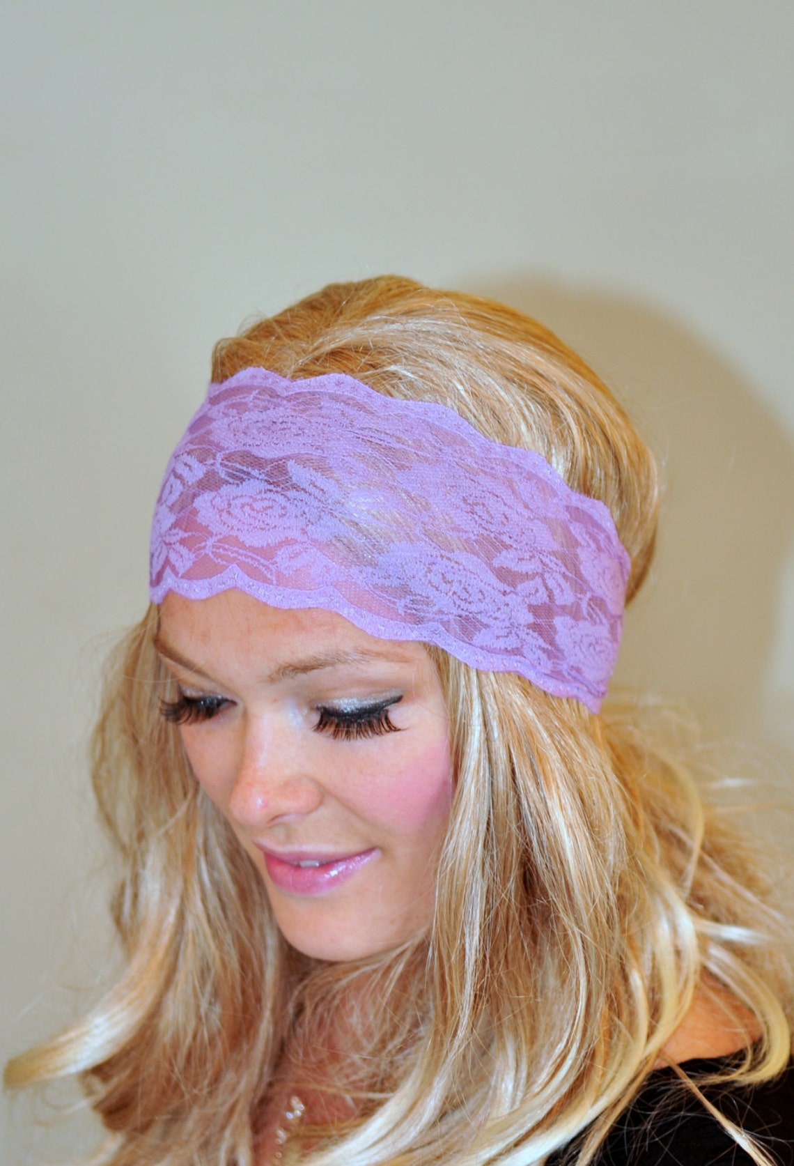 Lace Headband Pink Bright Neon Adult Headband Hot Pink Stretch Etsy