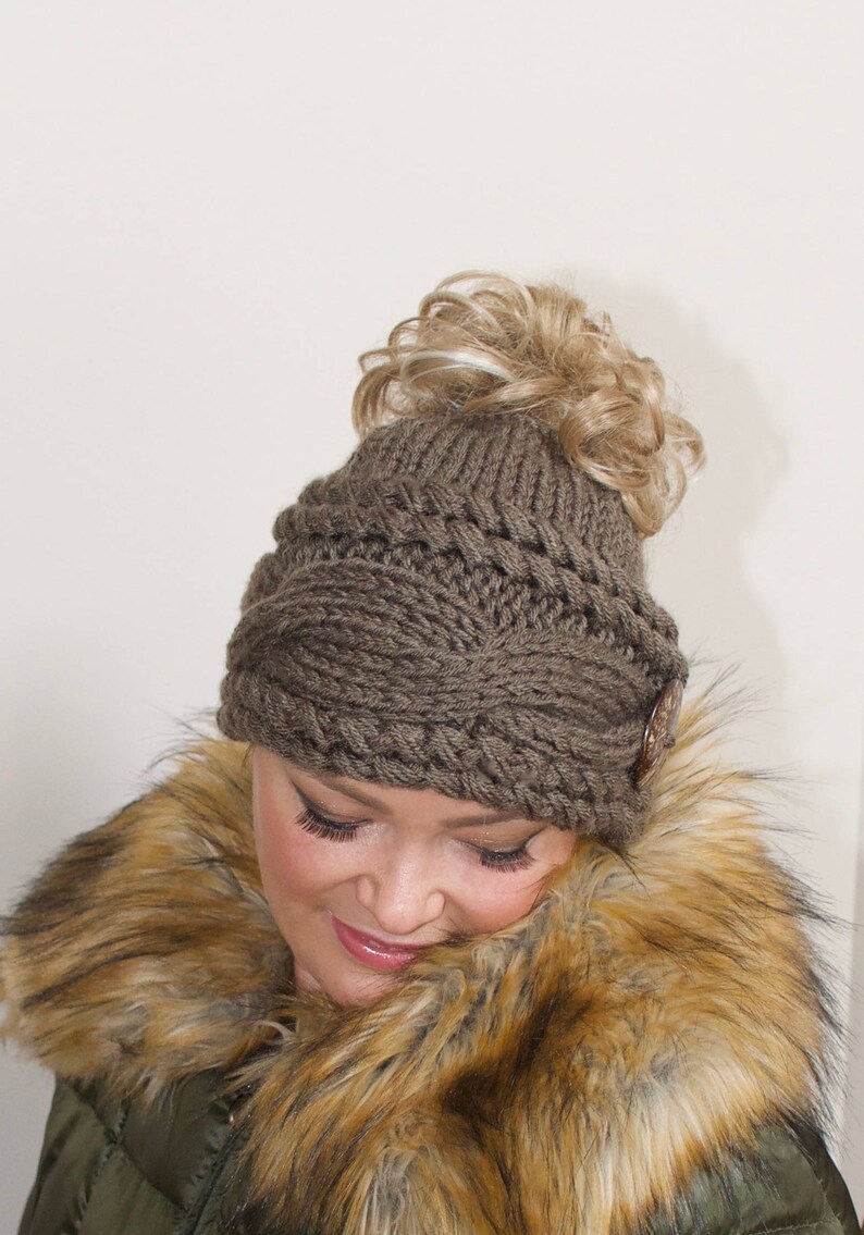 Messy Bun Beanie Knit PATTERN Messy Bun 