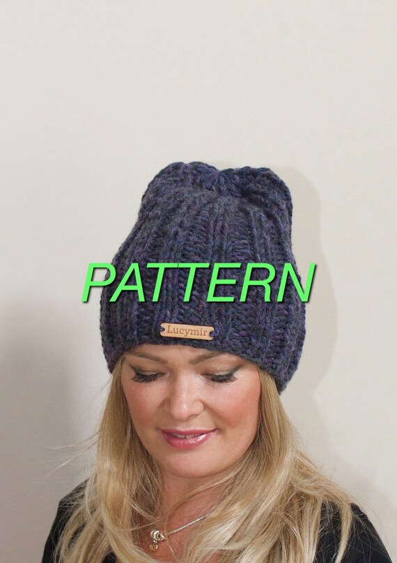 Slouchy Beanie Slouchy Hat Pdf Pattern Diy Hand Knit Winter Hat Ribbed Hat Women Chunky Beanie Women