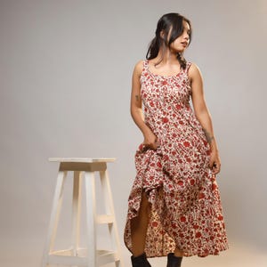 Red Floral Block Print  boho Dress