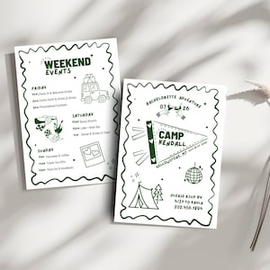 Camp Bachelorette itinerary Invitation Camp Bachelorette Itinerary girls trip invitation outdoorsy bachelorette travel itinerary