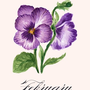 February Birth Flower Printable | Violet Floral Wall Art | Birth Month Flower | February Birthday Gift | Digital Download