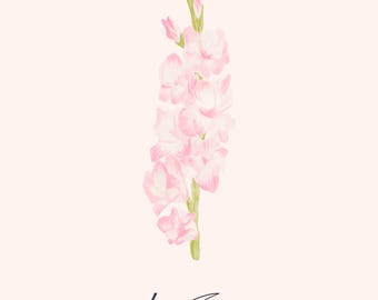 Afdrukbare bloem geboorte augustus | Gladioolkunst aan de muur | Bloemkunst geboortemaand | Verjaardagscadeau augustus | Digitale download