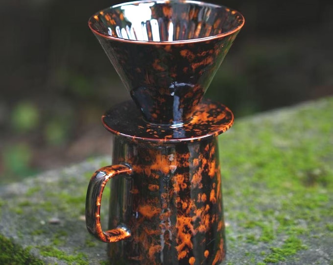 Handmade Artisan Tortoiseshell Glaze Coffee Pour Over Set | Luxury Barista Gift | Wabi Sabi Coffee Station Decor