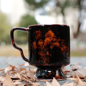 Handmade Tortoiseshell Ceramic Mug with Abstract Butterfly Wing Handle