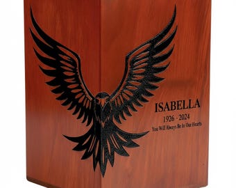 American Eagle Wooden Urn for Ashes, Engraved Memorial Urn Box, Patriotic Cremation Urn, Handmade Wooden Urn
