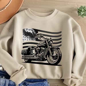 Motorcycle SVG & PNG, American Flag Motorbike Clipart, USA Biker Sublimation Design, Vector Image, Motorbike Silhouette Cut File