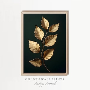 Gold Leaf Botanical Print: Glamorous Dark Green & Gold Wall Art (Digital Download)