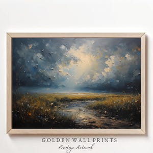 Dramatic Sky Landscape Print: Golden Hour Field Art (Digital Download