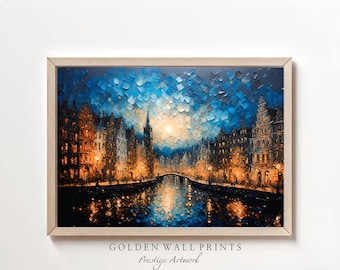 Textured Cityscape Art Print: Impasto Canal Scene (Digital Download)
