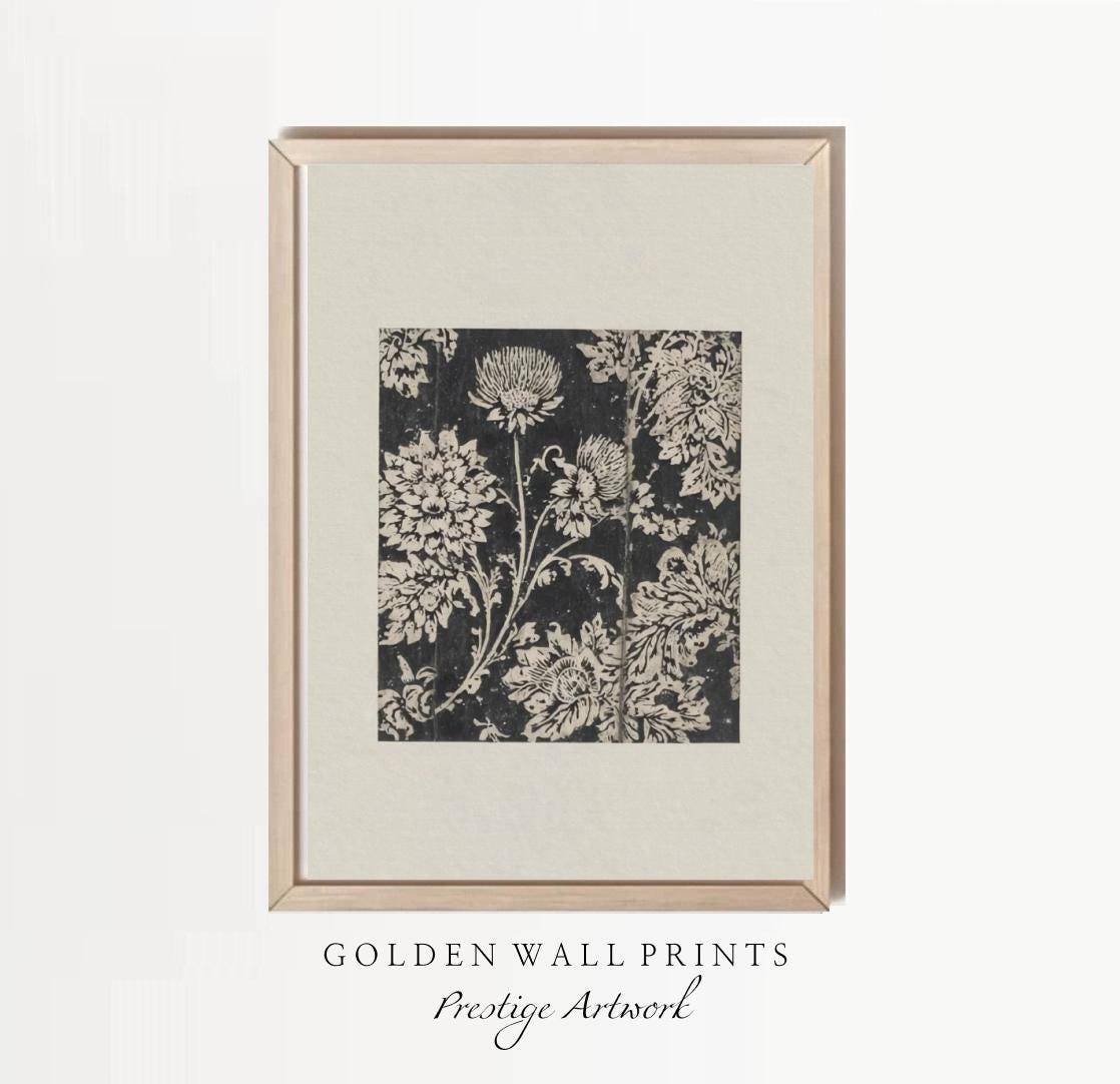 Vintage Botanical Floral Print Black and White Flower Illustration – Digital Wall Art Download