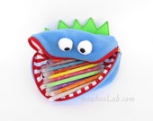 Monster pencil case, Handmade crayon bag for boys, Toddler toy bag - READY TO SHIP