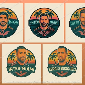Pacchetto PNG con logo dell'Inter Miami - Messi, Beckham, Suarez, Busquets e Alba - Clipart retrò di alta qualità per magliette, tazze, adesivi, regalo a sublimazione