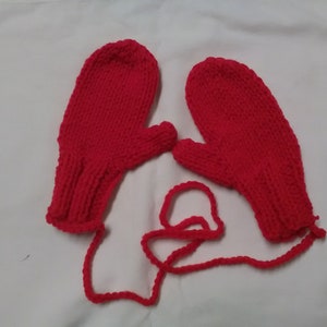 Child's Mittens On A String-Hot Red