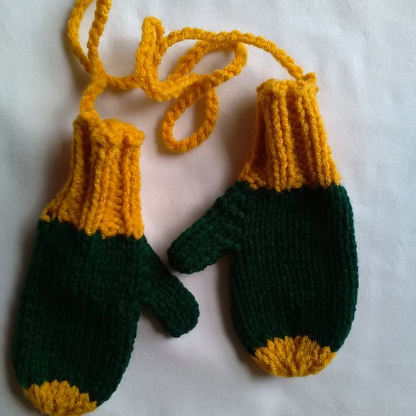 Toddler Mittens On A String- Green & Gold