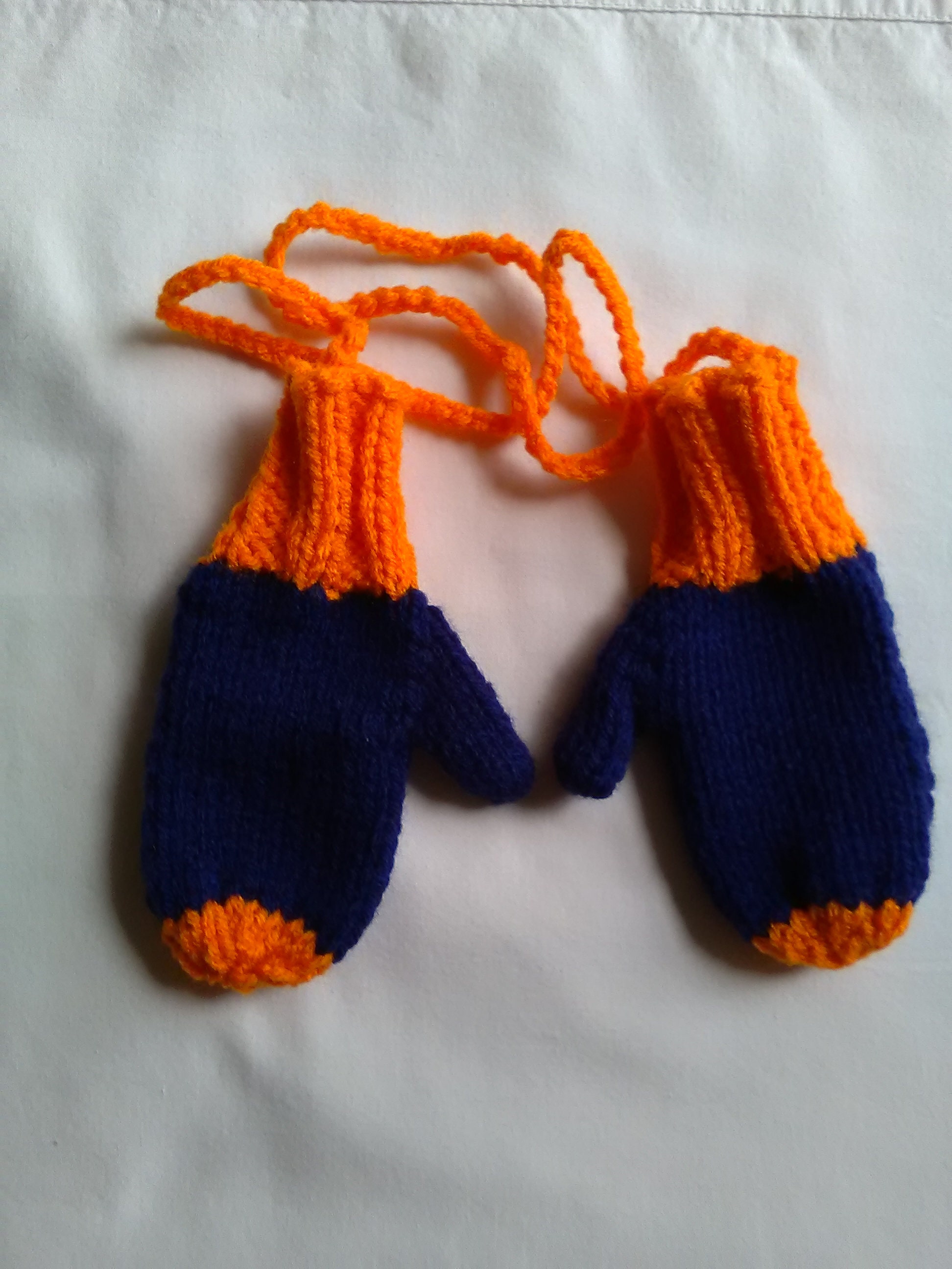 Toddler Mittens On A String Navy & Orange Etsy