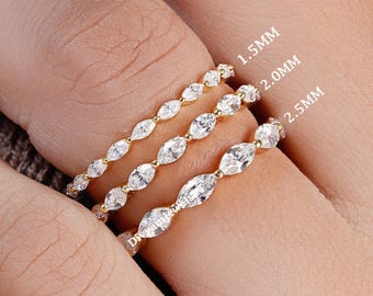 Marquise Lab Diamond Wedding Band: 1.5MM-2MM-2.5MM Stackable Rings