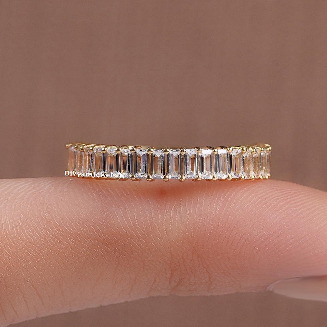 Baguette Lab Grown Diamond Wedding Band, 14K Gold Half Eternity ...