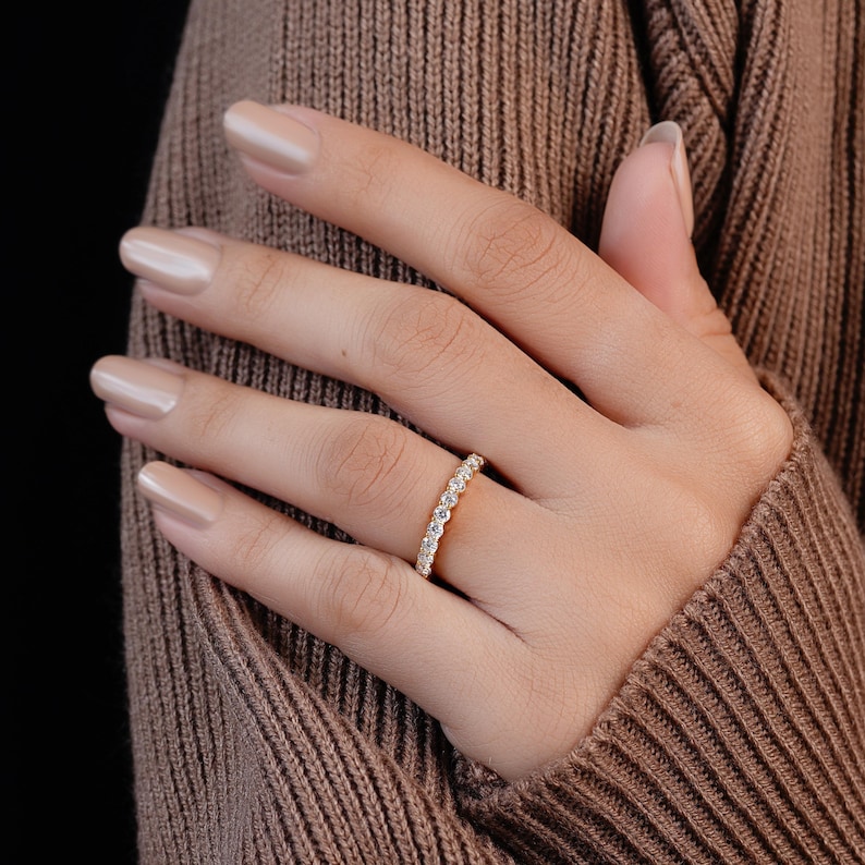 14K Solid Gold All Shape Diamond Wedding Band, Half Eternity Stackable ...