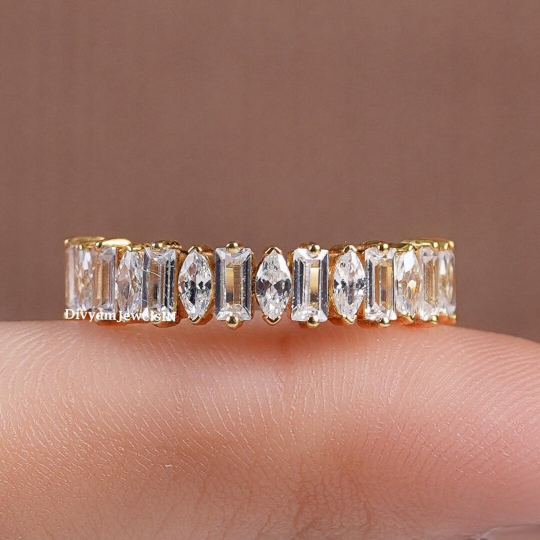 4MM Alternating Marquise and Baguette Moissanite/lab Grown Diamond Half ...
