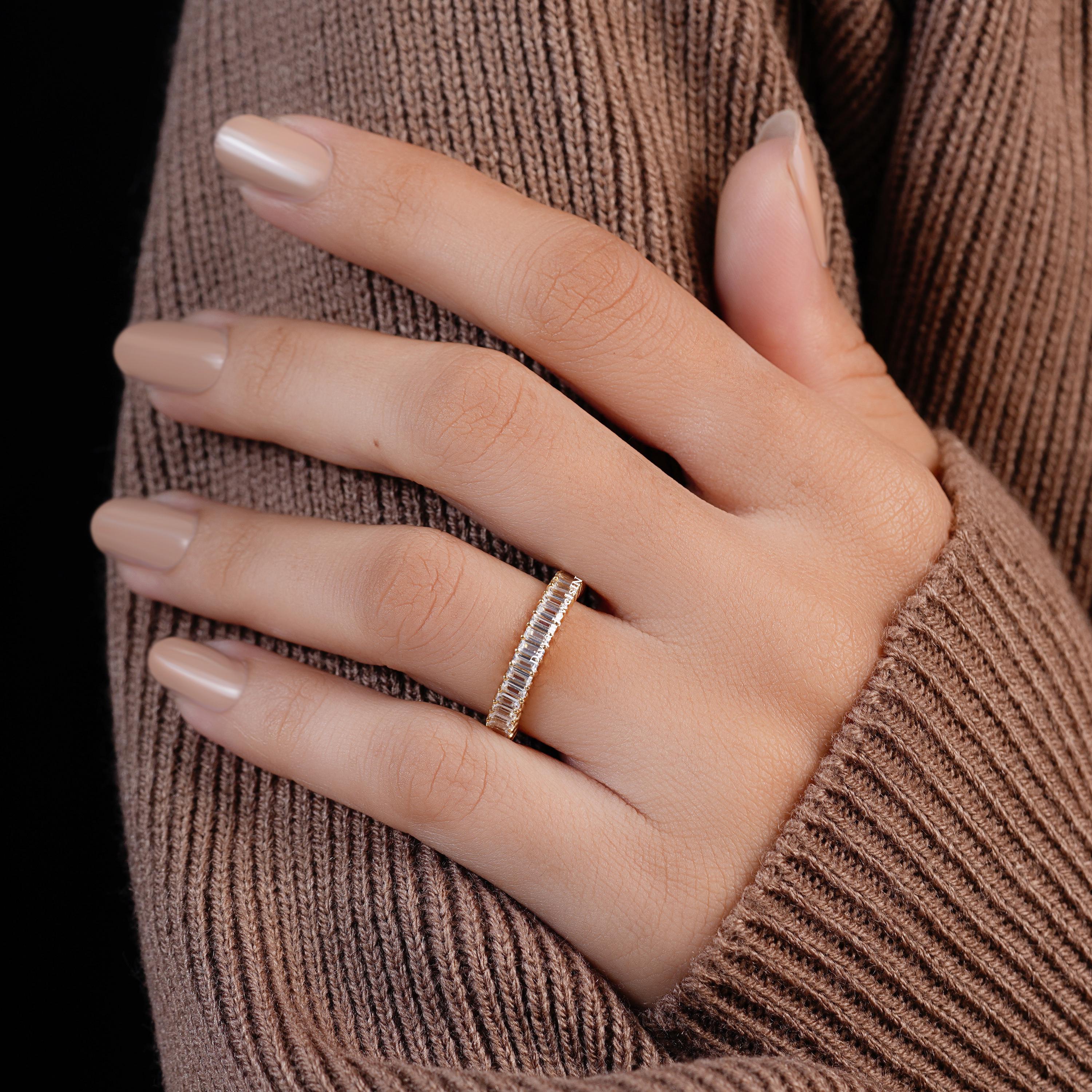Baguette Lab Grown Diamond Wedding Band, 14K Gold Half Eternity ...