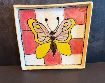 Handmade Butterfly Snack Plate | Colorful Ceramic Appetizer Dish