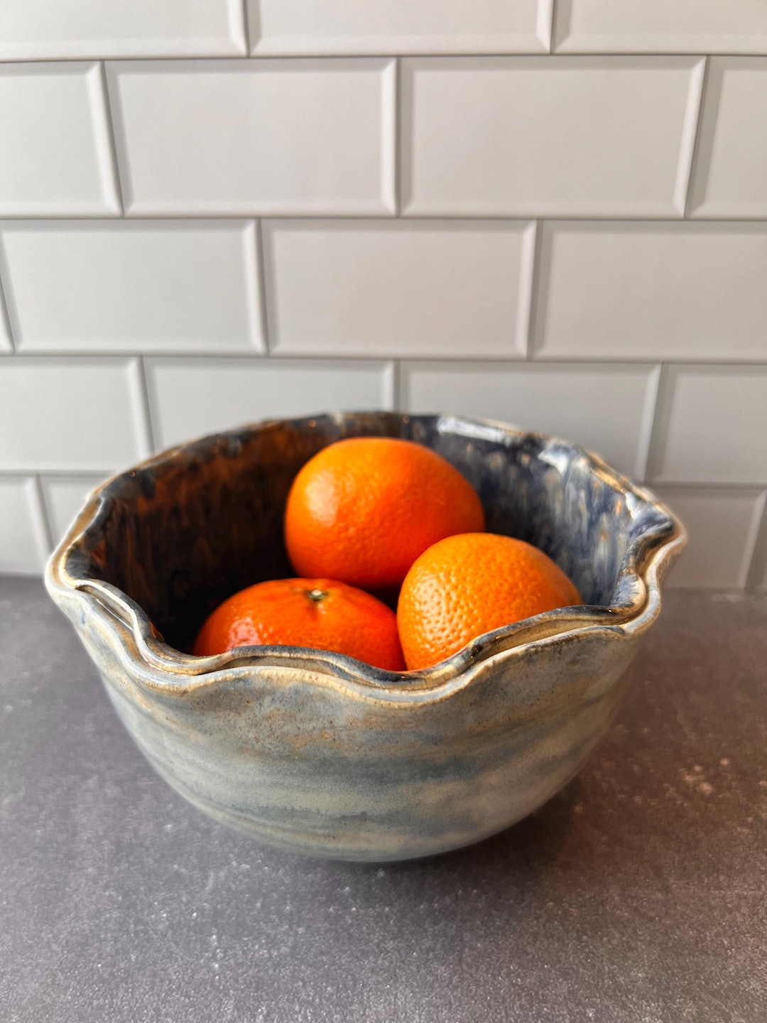 Wave Rim Bowl Ceramic Fruit Bowl: Wavy Rim, Deep Glaze - Hand Thrown Pottery - Etsy