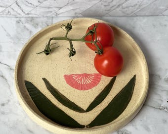 Handmade Ceramic Plate with Hand-Painted Abstract Floral Design