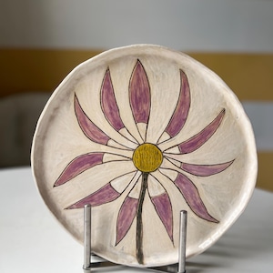Handmade Ceramic Platter – Purple Petal Flower Design