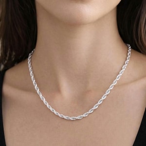Ketting, gedraaide touwhalsketting van 925 sterling zilver voor mannen en vrouwen