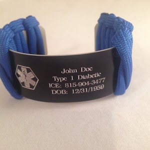Medical Alert Bracelet with Unlimited Engraving and Paracord Trim-Choose Up to Two Colors