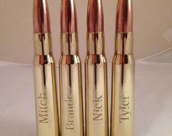 Set of FOUR ENGRAVED Brass .50 Caliber Bullet Bottle Openers.Up to 2 Lines of Engraving Included in Price!Personalized Gifts.Groomsman Gift