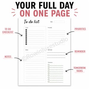 Lista de tareas imprimible y planificador diario, lista de verificación editable en Canva, PDF de productividad minimalista, rastreador de proyectos y tareas, descarga instantánea ahora.