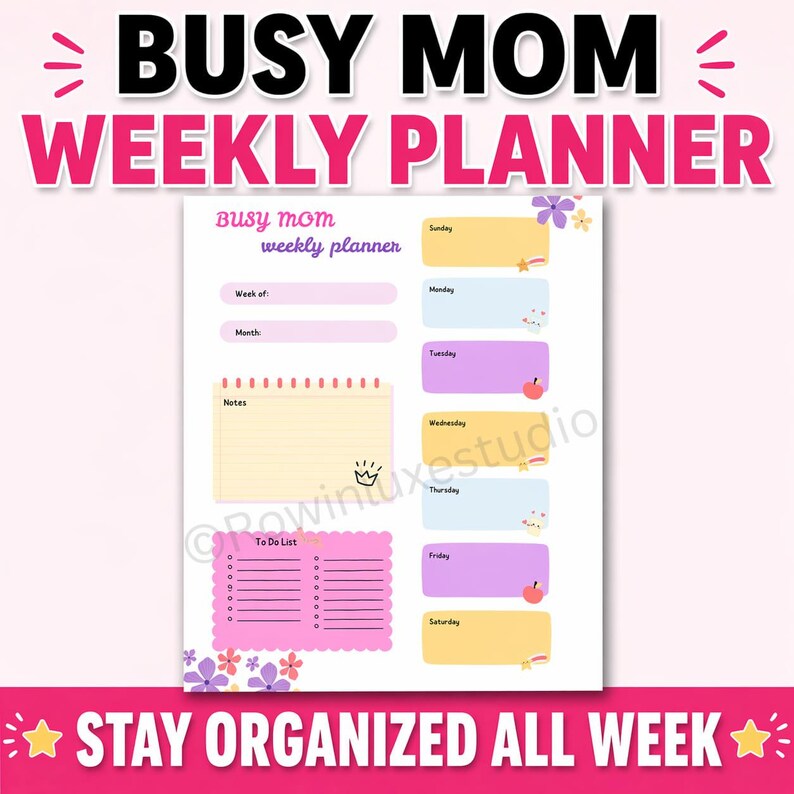 Busy Mom Weekly Planner Printable PDF, Mom Schedule Organizer, Weekly ...