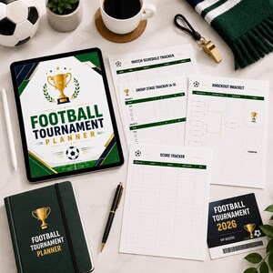 Football Tournament Planner 2026 Printable Bundle, Match Schedule Tracker, Team Tracker, Knockout Bracket, Watch Party Planner PDF