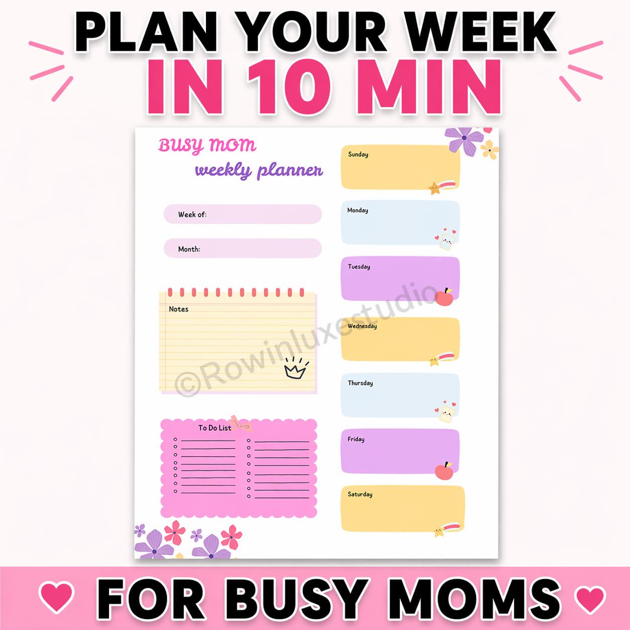 Busy Mom Weekly Planner Printable PDF, Mom Schedule Organizer, Weekly ...