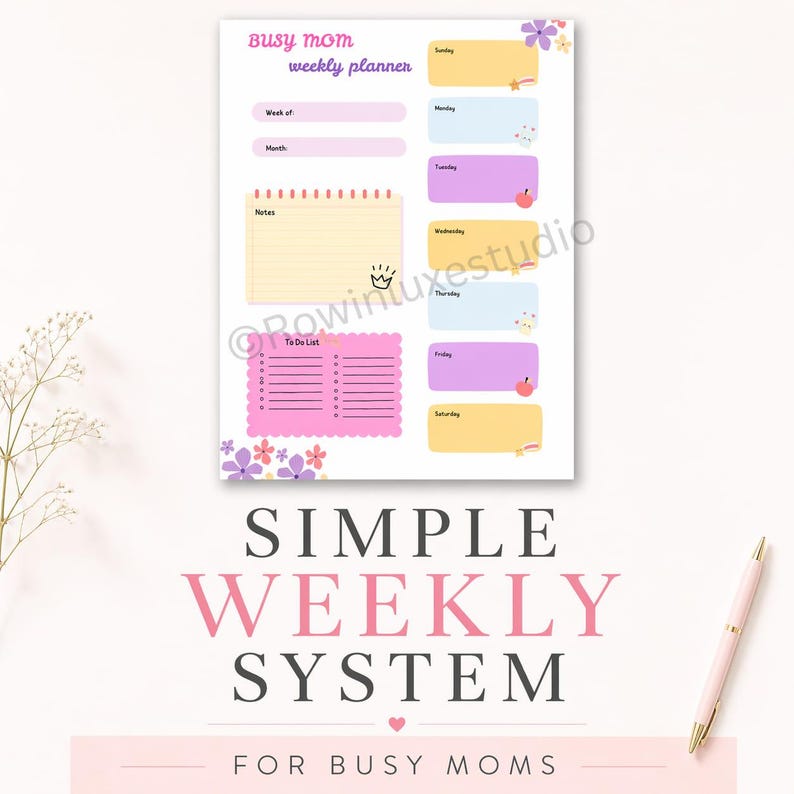 Busy Mom Weekly Planner Printable PDF, Mom Schedule Organizer, Weekly ...