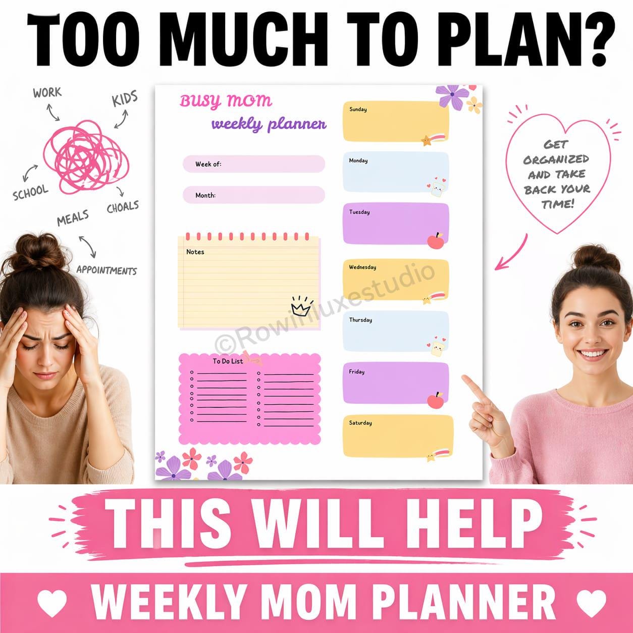Busy Mom Weekly Planner Printable PDF, Mom Schedule Organizer, Weekly ...