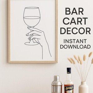 Wine Glass Line Art Print, Minimalist Wine Wall Art, Digital Download, Bar Cart Decor, One Line Drawing, Scandinavian Style