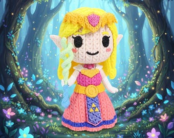 Zelda-Figur, Zelda 3D 15 cm – Häkel-Amigurumi-Stil – Videospielfigur
