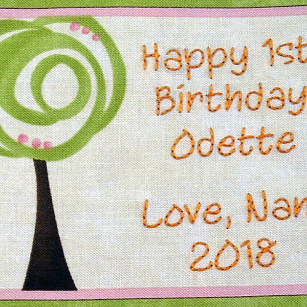 Quilt Label - Doodle Tree, Custom Made & Hand Embroidered