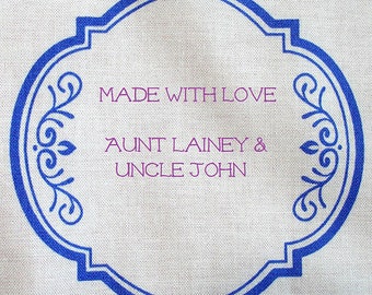 Quilt Label - Botanical Blues #6, Custom Made and Hand Embroidered