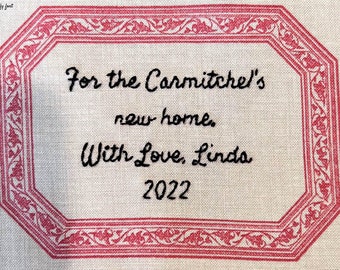 Quilt Label - French General #42, Ornate Frame 5, Custom Made and Hand Embroidered