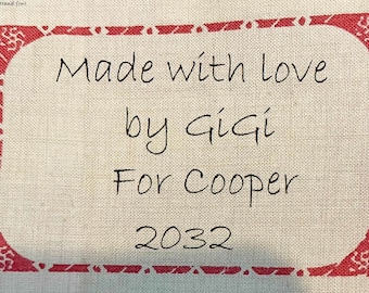 Quilt Label - French General #32, Red Rectangle, Custom Made and Hand Embroidered