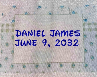 Baby Quilt Label - Blue Plaid & Roses, Custom Made and Hand Embroidered