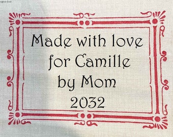 Quilt Label - French General #38, Ornate Frame 4, Custom Made and Hand Embroidered
